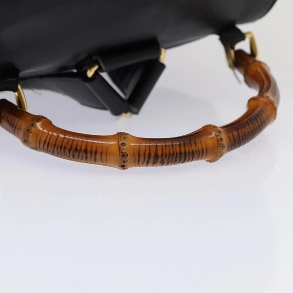 GUCCI Bamboo Backpack Leather Black Gold 003 main image 7